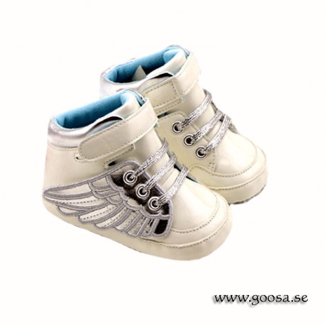 Baby Shoes White With Silver Wings